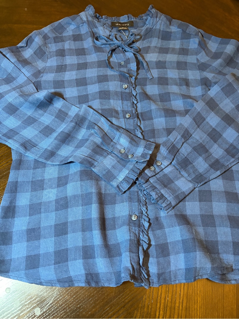 Sanctuary Blue Plaid Button-down Linen Blend Cottagecore Feminine Fall Size Med